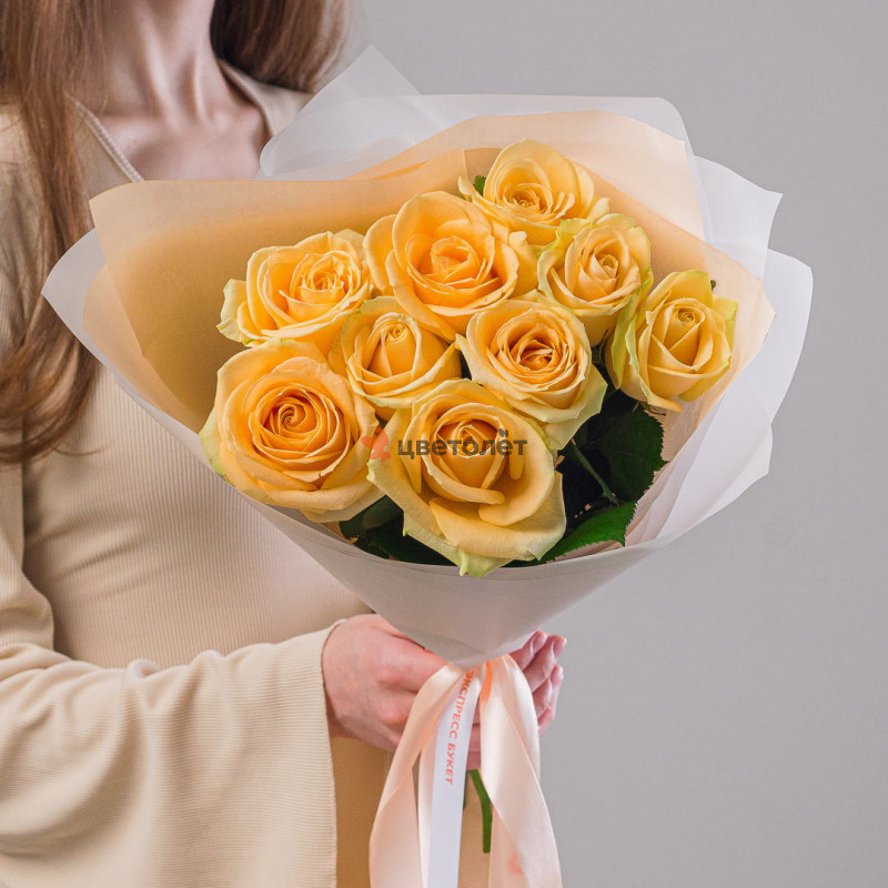 Букет роз Пич Аваланж 9 шт